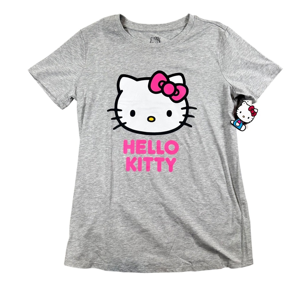 NWT Hello‎ Kitty Women's XL Gray Graphic Tee Cotton Modal Cute Kawaii Girly Top